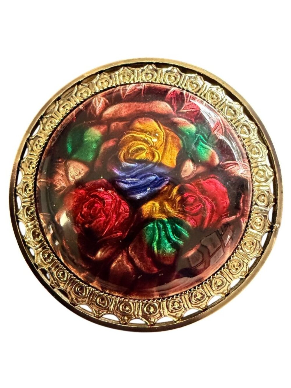 Vintage Reverse Carved Lucite Brooch Gold Tone Floral Pin 1950s New Old Stock